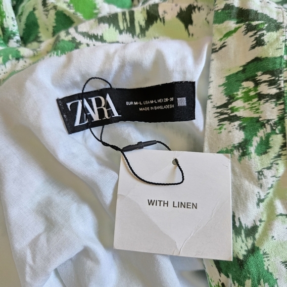 New Zara Printed Linen Blend Belted Green/White Short Kimono Open Front Jacket - Picture 15 of 15